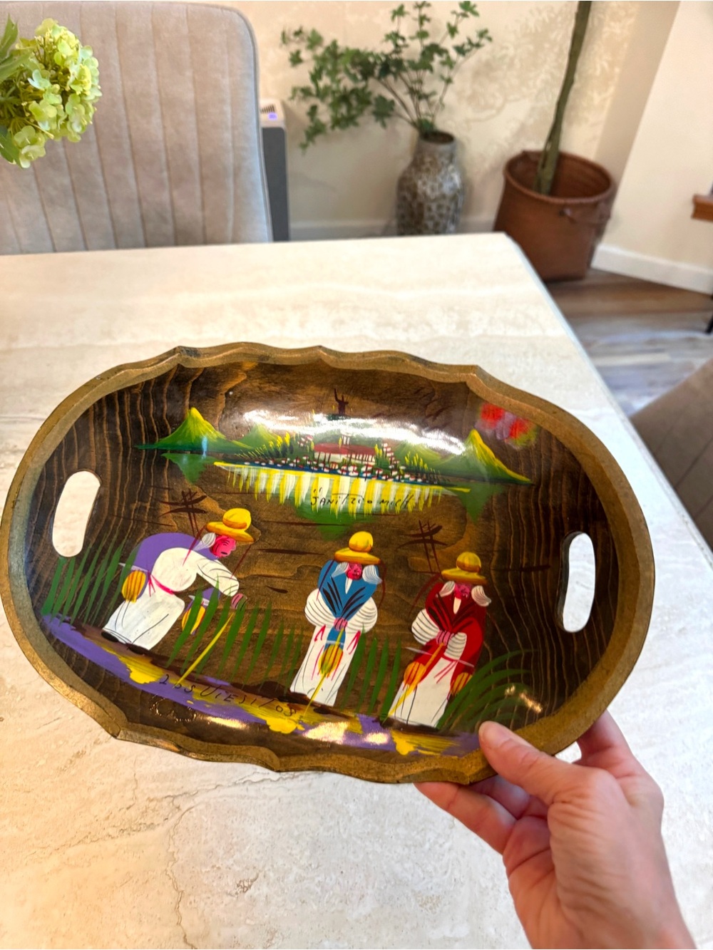 Vintage hand painted Mexican tray.